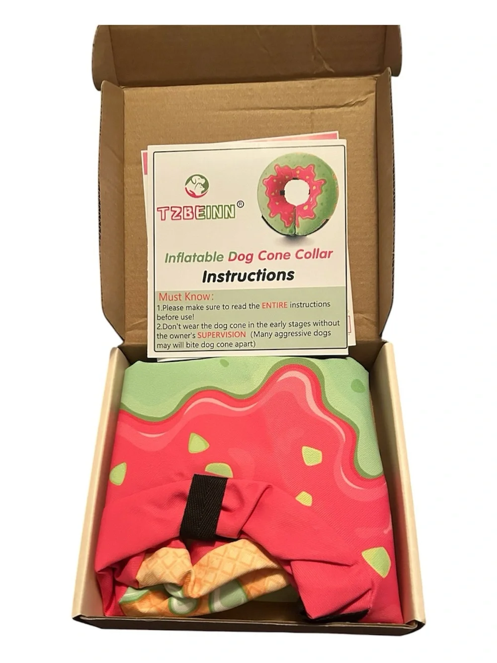 Inflatable Dog & Cat Cone Collar - Green and Pink XL